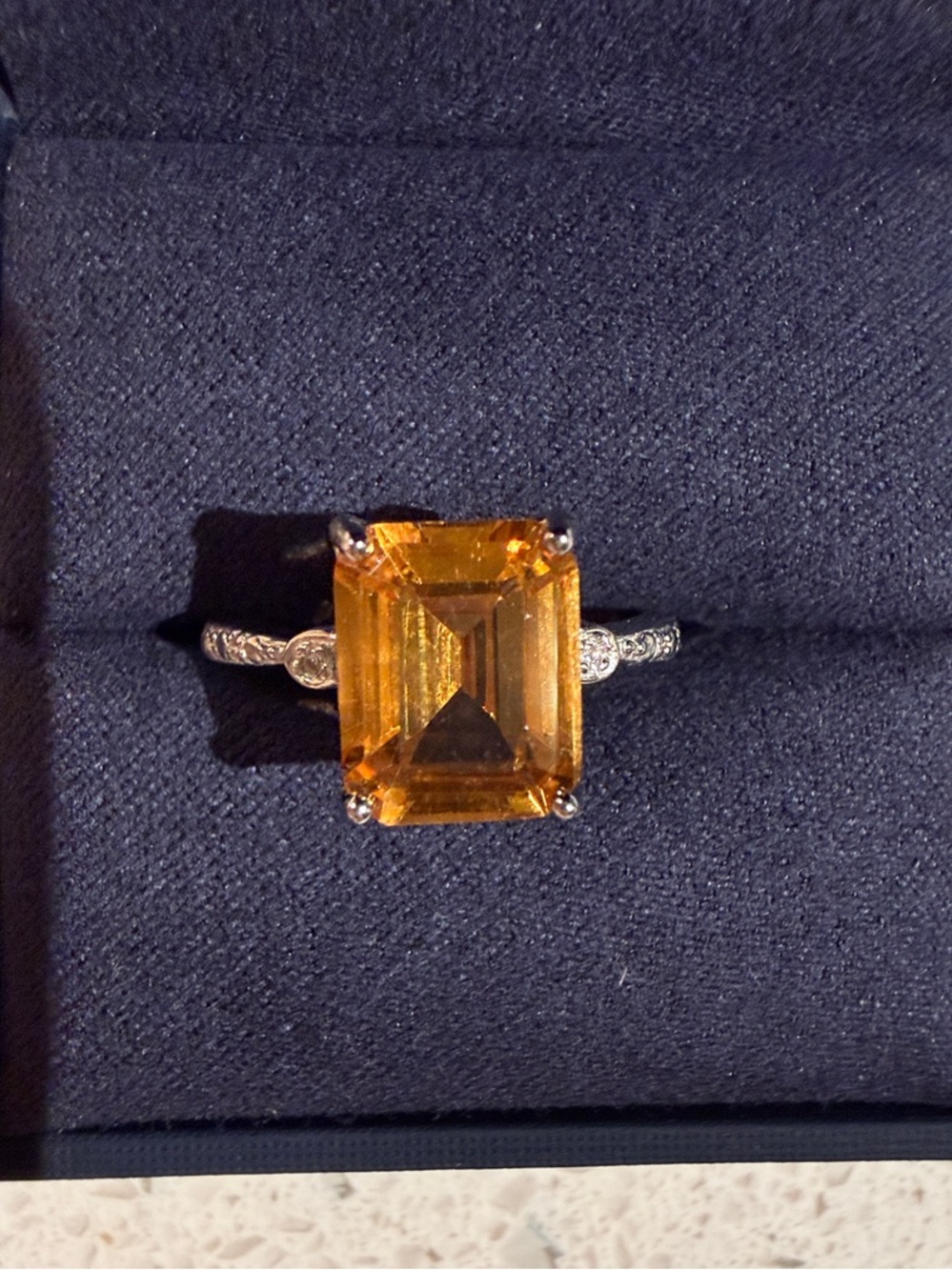 Natural Emerald-Cut Citrine Stone and Diamond Accent Ring - Picture 4 of 6